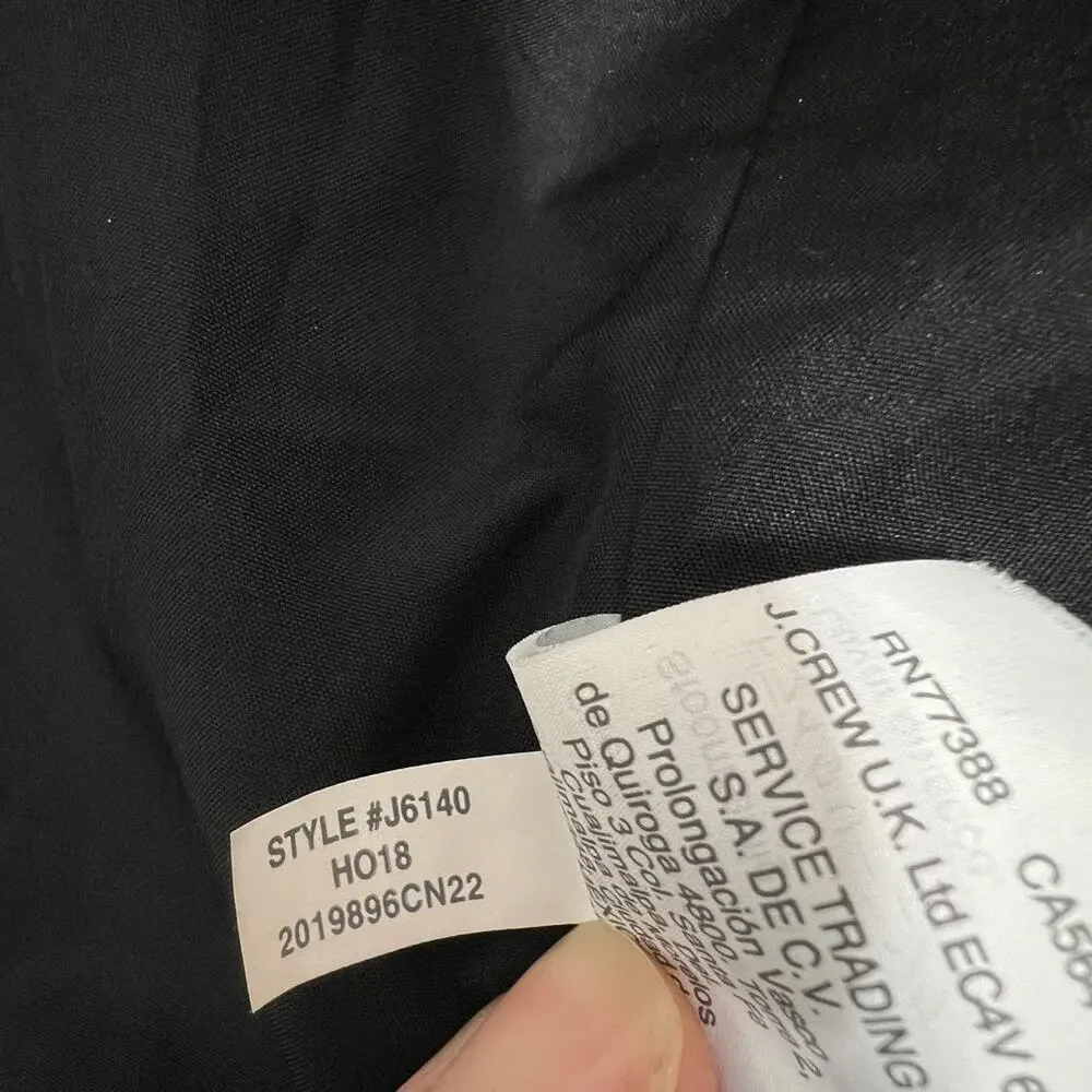 J.Crew Mercantile Black Wool Blend Zip Front Coat Women’s Size 6
